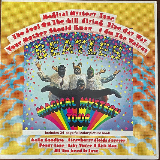 Image of Front Cover of 5044270S: LP - THE BEATLES, Magical Mystery Tour (Capitol rainbow; SMAL 2835, US 1967, Pasteback Gatefold Sleeve, Stapled-in Booklet, Jacksonville Pressing, "Stereo" on label close to center) Hairlines and scuffs, light edge wear, name written on front cover, booklet intact and stapled in  VG/VG