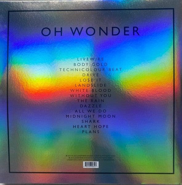 Image of Back Cover of 5024220E: LP - OH WONDER, Oh Wonder (Virgin Music; OHWLP001X, Worldwide 2024 Reissue, Holographic Gatefold Sleeve, Clear Vinyl) Still In Outer Plastic With Hype Sticker  VG+/VG+