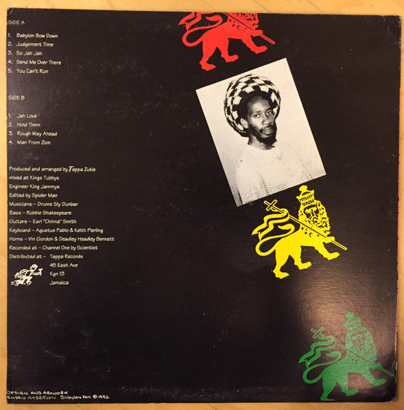 Image of Back Cover of 5024262E: LP - JUNIOR ROSS, Babylon Fall (Stars; none, Jamaica 1992, Card Sleeve) Fogging on vinyl but plays well. Small tear on sleeve.  VG/G+