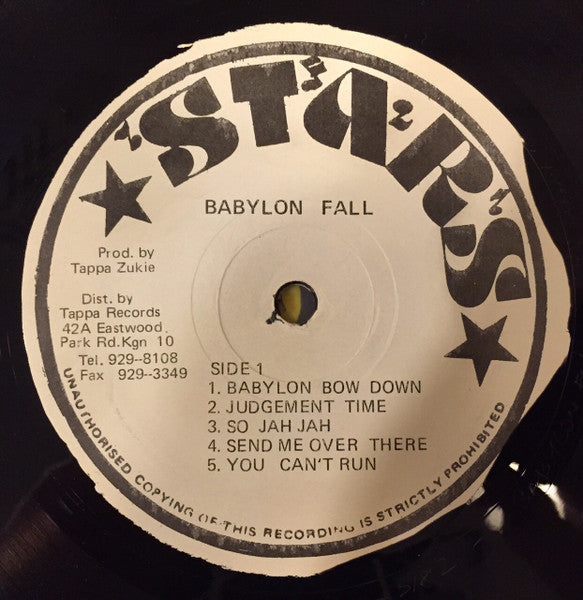 Image of Label Cover of 5024262E: LP - JUNIOR ROSS, Babylon Fall (Stars; none, Jamaica 1992, Card Sleeve) Fogging on vinyl but plays well. Small tear on sleeve.  VG/G+