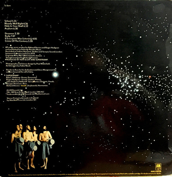 Image of Back Cover of 4824101E: LP - SUPERTRAMP, Crime of the Century (A&M; AMLS 68258, UK 1974, Varnished Sleeve, Insert, Gothic Press Sleeve)   VG+/VG