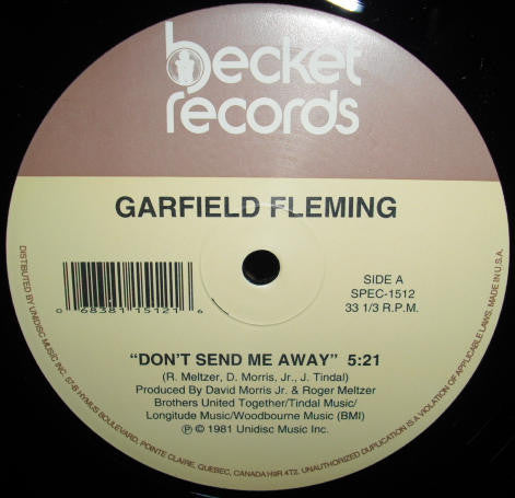 Image of Front Cover of 5044287S: 12" - GARFIELD FLEMING / DAVID MORRIS, Don't Send Me Away / Saturday Night (Unidisc ; SPEC-1512, USA & Canada 2006 Reissue, Company Sleeve) A few hairlines  VG/VG+