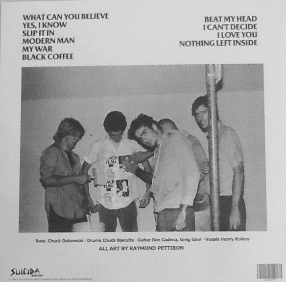 Image of Back Cover of 5014265C: LP - BLACK FLAG, Demos 1982 (Suicida Discos; SUI15, Mexico 2016 Reissue, Barcode Stickered Poly Outer, Unofficial Release) Top right cornere crease.  VG/EX