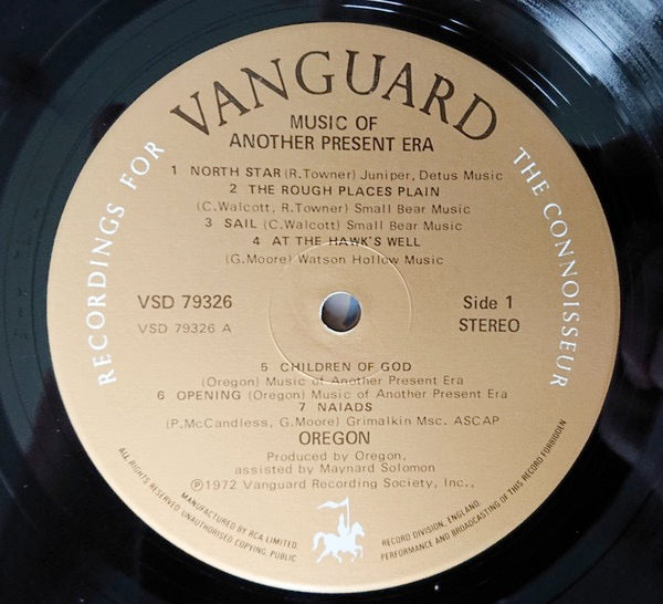 Image of Label Cover of 5014293C: LP - OREGON, Music Of Another Present Era (Vanguard; VSD 79326, UK 1972) Record has pressing flaw on track A3 that clicks a few times when played through, but otherwise VG. Sleeve discoloured, stained and worn at edges / corners  VG/G+