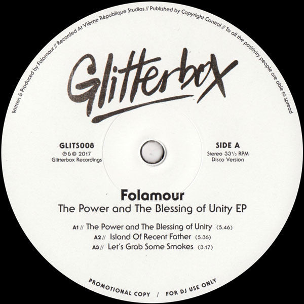 Image of Back Cover of 5024309E: 12" - FOLAMOUR, The Power And The Blessing Of Unity EP (Glitterbox ; GLITS008, UK 2017, Company Sleeve) Strong VG  VG+/VG