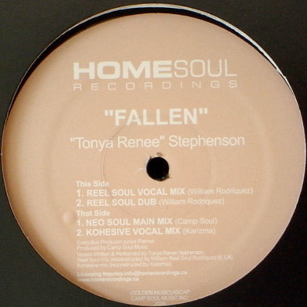 Image of Back Cover of 12" - VG+/VG+ - "TONYA RENEE" STEPHENSON, Fallen (Homesoul Recordings; HSR001, Canada 2006, Stickered Plain Sleeve), ,  - 3746445S