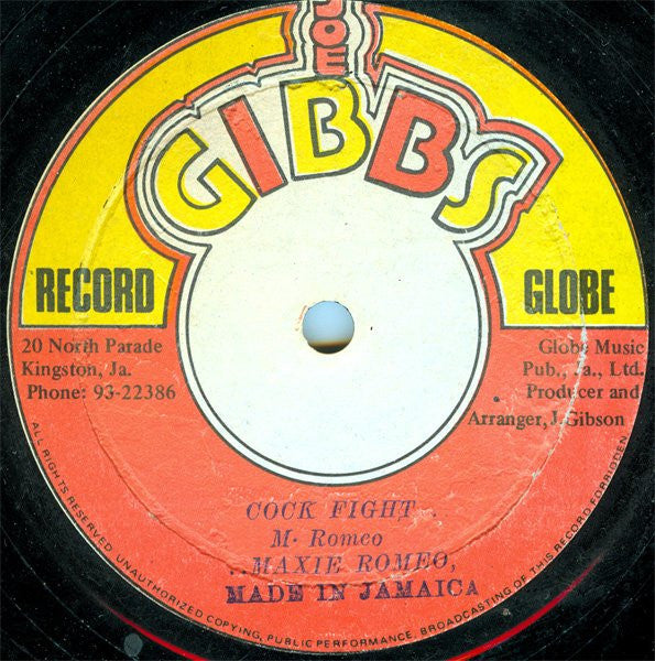 Image of Label Cover of 5014302C: 12" - MAX ROMEO / THE PROFESSIONALS, Cock Fight / Puss Fight (Joe Gibbs Record Globe; , Jamaica 1978, Picture Sleeve) Marks and scuffs, pressing defects, sounds ok. Ringwear on sleeve, still looks good.  VG/VG