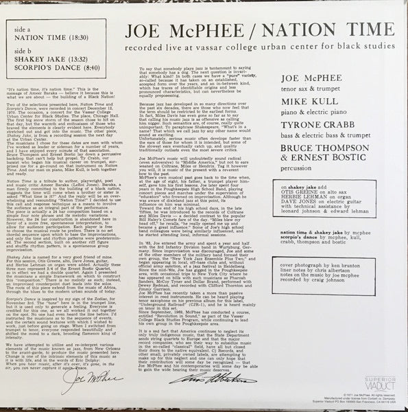 Image of Back Cover of 5014312C: LP - JOE MCPHEE, Nation Time (Superior Viaduct; SV164, US 2019, Insert)   NEW/NEW