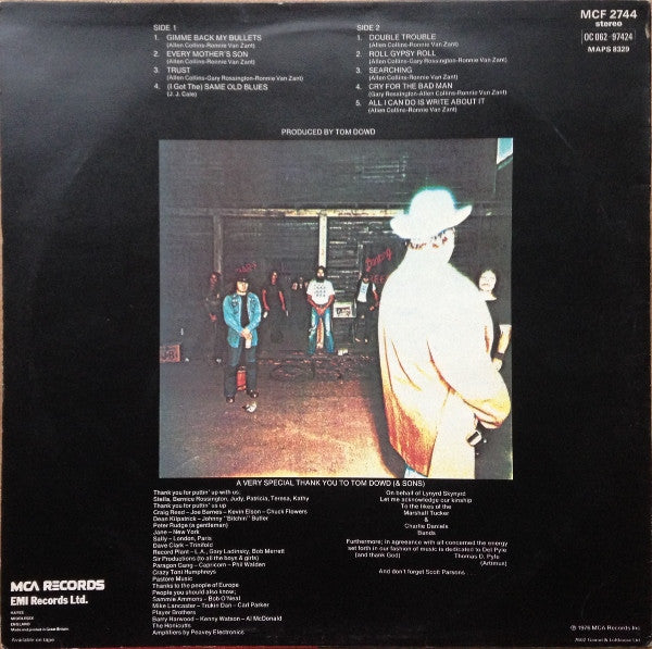 Image of Back Cover of 5024355E: LP - LYNYRD SKYNYRD, Gimme Back My Bullets (MCA Black Rainbow; MCF 2744, UK 1977 Reissue, Gatefold, Inner) Strong VG  VG+/VG