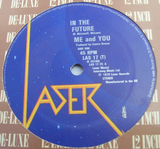 Image of Label Cover of 5014331C: 12" - ME AND YOU, In The Future (Laser ; LAS 17 (T), UK 1979, Company Sleeve) Light marks only.  VG+/VG+