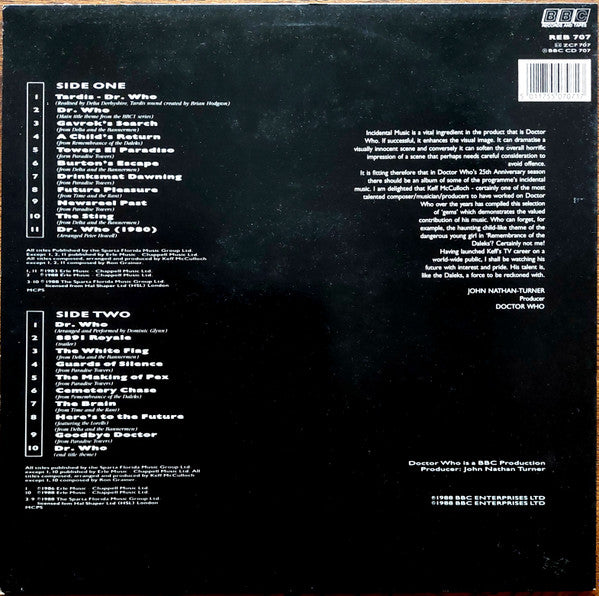 Image of Back Cover of 5024335E: LP - VARIOUS, The Doctor Who 25th Anniversary Album (BBC Records; REB 707, UK 1988)   VG/VG