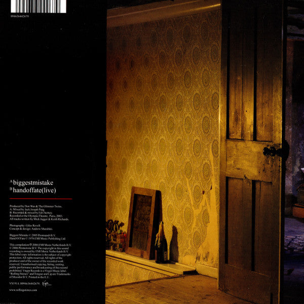 Image of Back Cover of 5054146S: 7" - THE ROLLING STONES, Biggest Mistake (Virgin; 0094636442679, Europe 2006, Picture Sleeve, Inner, Red Vinyl) Sticker Residue on Back Sleeve  VG+/VG+