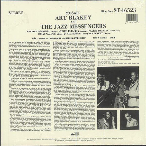 Image of Back Cover of 5014344C: LP - ART BLAKEY & THE JAZZ MESSENGERS, Mosaic (Blue Note; ST 46523, US 1998 Reissue, Glossy Sleeve, 180g) Sleeve creased in places; some small scuffs  VG/VG+