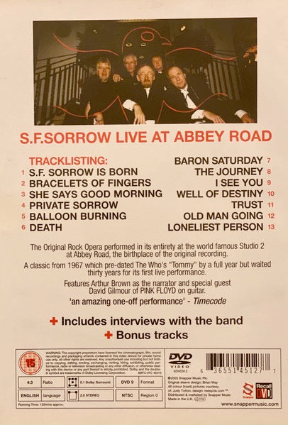 Image of Back Cover of 5014046C: DVD - THE PRETTY THINGS, S. F. Sorrow Live at Abbey Road (Recall DVD; SDVD512, UK 2003, DVD Case) SEALED  EX/EX