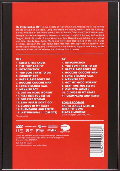 Image of Back Cover of 5014050C: DVD - MUDDY WATERS & THE ROLLING STONES, Checkerboard Lounge, Live Chicago 1981 (Eagle Vision; ERDVCD069, Europe 2012, DVD Case)   VG+/VG+