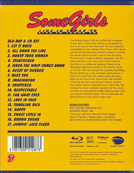 Image of Back Cover of 5014051C: Blu-ray - THE ROLLING STONES, Some Girls (Live In Texas '78) (Eagle Vision; ERBCD5128, Europe 2011, Blu-Ray Case)   VG+/VG+