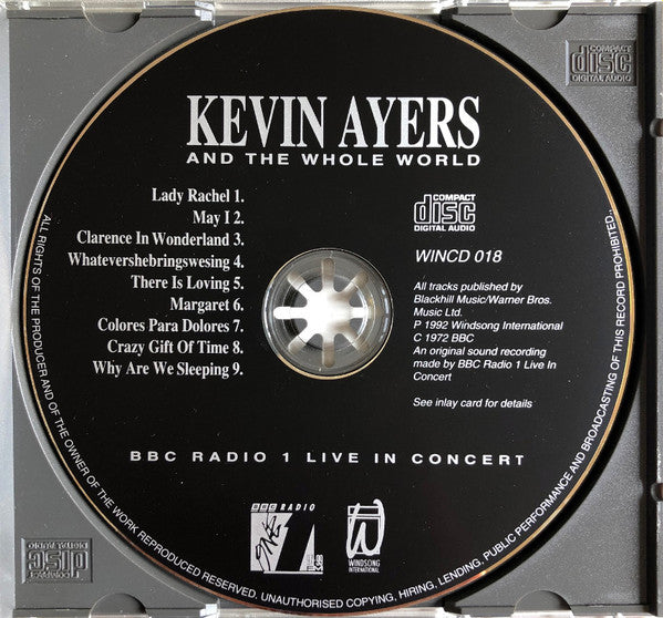 Image of Label Cover of 5034189E: CD - KEVIN AYERS AND THE WHOLE WORLD, BBC Radio 1 Live In Concert (Windsong International ; WINCD 018, UK 1992, Jewel Case, Inner)   VG+/VG+