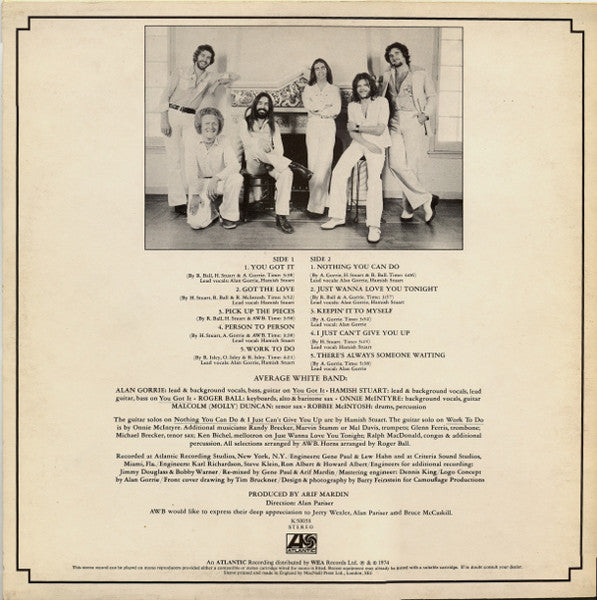 Image of Back Cover of LP - VG/VG - AVERAGE WHITE BAND, AWB (Atlantic; K 50058, UK 1974, Inner), ,  - 3826240E