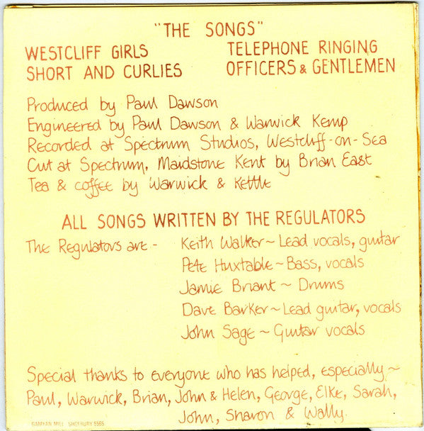 Image of Back Cover of 5024197E: 7" EP - THE REGULATORS, Westcliff Girls (High School Records; HSEP 01, UK 1980, Picture Sleeve, Insert) Strong VG  VG+/VG