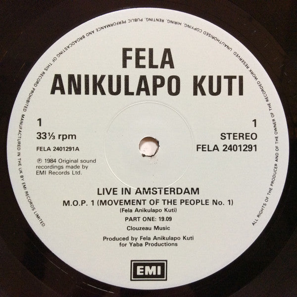 Image of Label Cover of 2xLP - VG/VG - FELA ANIKULAPO KUTI & EGYPT 80, Live In Amsterdam (EMI; FELA 24 0129 3, UK 1984, Gatefold, 2 Inners), WOS. Light marks only,  - 3526266E