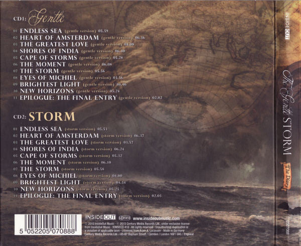 Image of Back Cover of 5134009E: 2xCD - THE GENTLE STORM, The Diary (Inside Out Music; IOMSECD 418, Germany 2015, Digipak, Booklet)   EX/VG+