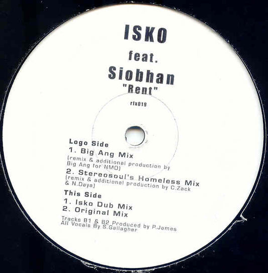 Image of Front Cover of 5144058S: 12" - ISKO, Rent (Reflex Recordings; RFX 019, UK 2003) one hairlines otherwise vinyl in great shape! pen on label  /VG