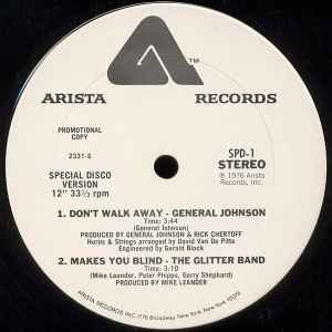 Image of Back Cover of 5144063S: 12" - GIL SCOTT-HERON, GENERAL JOHNSON, THE GLITTER BAND, The Bottle / Don't Walk Away / Makes You Blind (Arista ; SPD-1, US 1976) few faint scuffs - minor. one or two hairlines. pen on label - minor  /VG