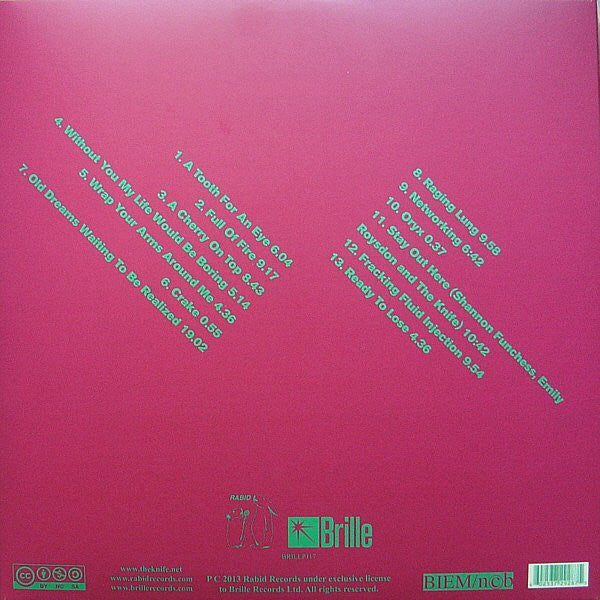 Image of Back Cover of 5144028S: 3x12" - THE KNIFE, Shaking The Habitual (Brille; Brillp 117, UK 2013, Triple Gatefold, 2 Booklets, Without CDs) No CDs! Some mottling on discs. Tear to one corner. Corner wear and bumps.  VG/VG+