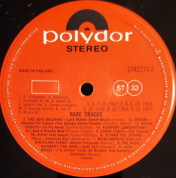 Image of Label Cover of 2944127S: LP - VARIOUS, Rare Tracks (Polydor; 2482274, UK 1975, Mono)   VG/VG+