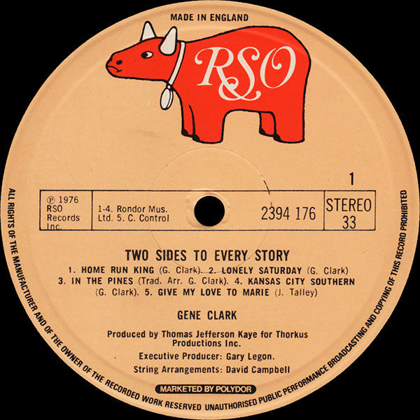 Image of Label Cover of 5024396E: LP - GENE CLARK, Two Sides To Every Story (RSO; 2394 176, UK 1977)   VG/G+