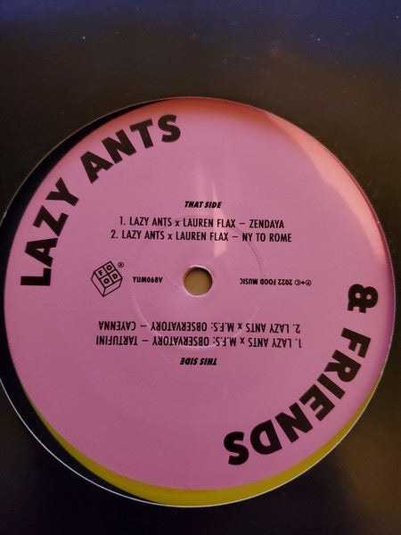 Image of Front Cover of 5114052C: 12" EP - LAZY ANTS, Lazy Ants & Friends (Food Music; YUM068V, UK 2023, Plain Sleeve, Yellow Vinyl)   /VG+