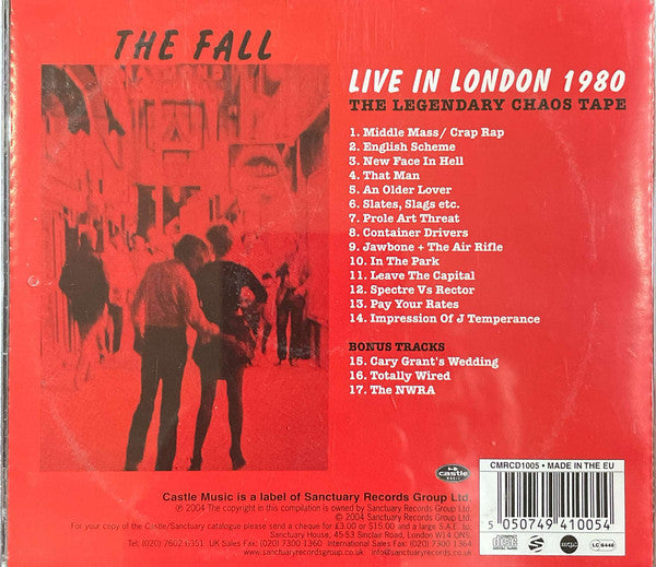 Image of Back Cover of 5154012S: CD - THE FALL, Live In London 1980 - The Legendary Chaos Tape (Castle Music; CMRCD1005, Europe 2004)   VG+/VG+