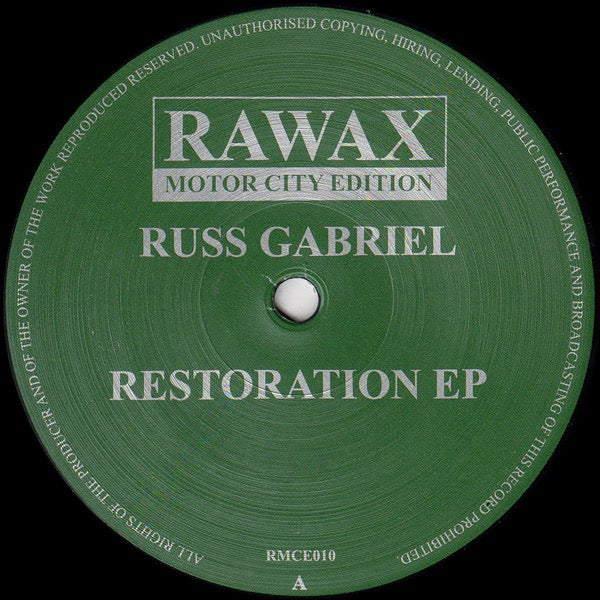 Image of Back Cover of 5114145C: 12" - RUSS GABRIEL, Restoration EP (Rawax; RMCE010, Germany 2018, Plain Sleeve) Strong VG - lightest marks only.  /VG