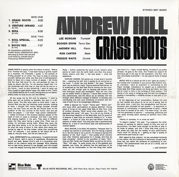 Image of Back Cover of 5124052E: LP - ANDREW HILL, Grass Roots (Blue Note; BST 84303, US 2006 Reissue)   VG+/VG+