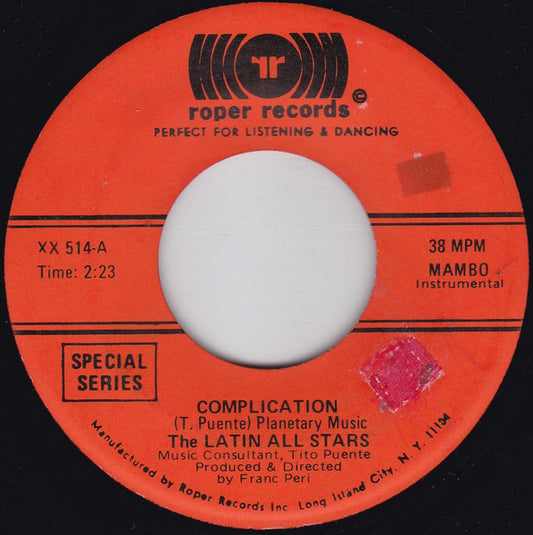 Image of Front Cover of 5124058E: 7" - THE LATIN ALL STARS, Complication / La Guesta (Roper Records; XX-514, US ) Light marks.  /VG