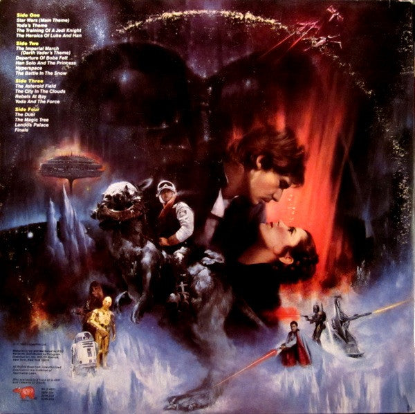 Image of Back Cover of 5114196C: LP - JOHN WILLIAMS (4), THE LONDON SYMPHONY ORCHESTRA, Star Wars / The Empire Strikes Back (RSO; RS-2-4201, US 1980, Gatefold) Ring Wear, Light marks only  VG/VG