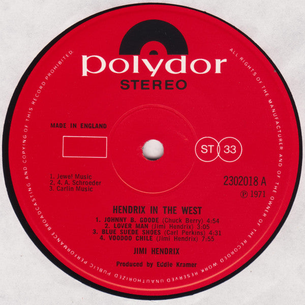 Image of Label Cover of LP - VG/VG - JIMI HENDRIX, Hendrix In The West (Polydor; 2302 018, UK 1972, Gatefold, Smooth Label), Stickered Sleeve,  - 3146162S