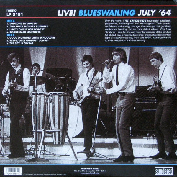 Image of Back Cover of 5124137E: LP - THE YARDBIRDS, Live! Blueswailing July '64 (Sundazed Music ; LP 5181, US 2004, Gatefold, 180 Gram Vinyl) Corner Bump  VG+/VG+