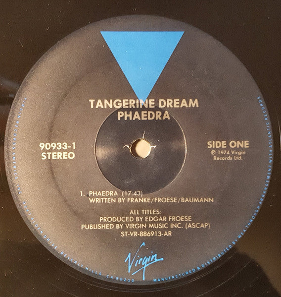 Image of Label Cover of 5124147E: LP - TANGERINE DREAM, Phaedra (Virgin; 90933-1, US 1988)   VG/VG+