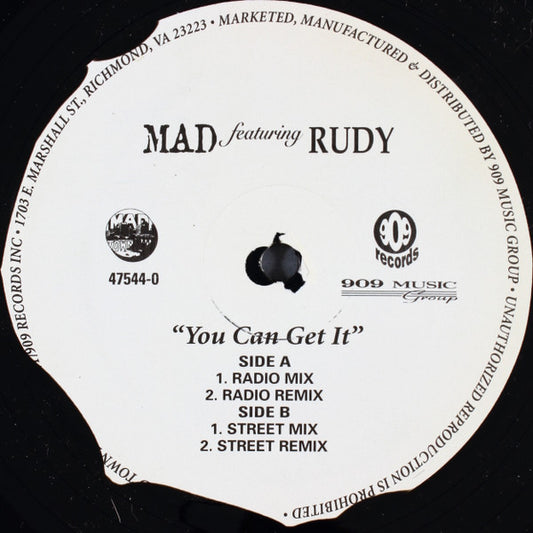 Image of Front Cover of 5144099S: 12" - MAD FEATURING RUDY, You Can Get It (Mad Town; 47544-0, US )   /VG