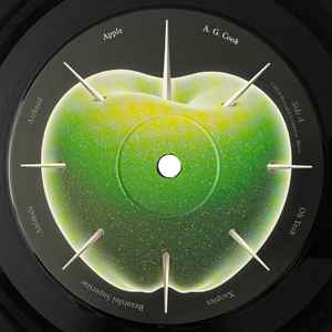 Image of Label Cover of LP - VG+/VG+ - A. G. COOK, Apple (PC Music; PC0APPLE, Worldwide 2021, Embossed Gatefold Sleeve, Booklet, Poster), , Double embossed gatefold sleeve with metallic ink.Each side concludes with a bonus track not listed on the release preceded by a short burst of silence (possibly with added vinyl crackle sound effects). Side A contains a completely new track followed by ambience while Side B contains a short distorted snippet of  Lifeline  followed by a distorted instrumental version o