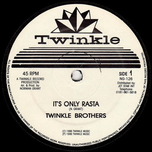 Image of Front Cover of 5114348C: 12" - TWINKLE BROTHERS, It's Only Rasta / The Elements (Twinkle Music; NG-126, UK 1996, Plain Sleeve) Light Marks only.  /VG