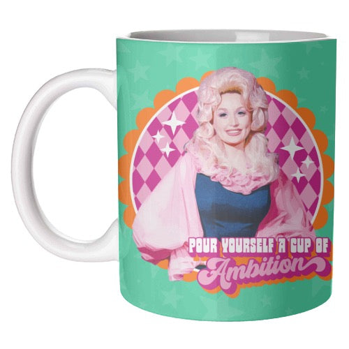 Image of Front Cover of 5114378C: Accessories - DOLLY PARTON, Cup Of Ambition Mug (, UK 2024, White Mug With Colour Print)   NEW/NEW