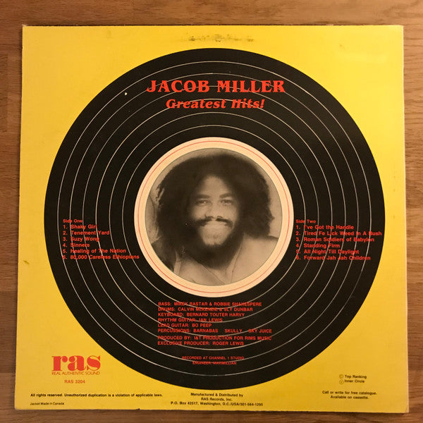 Image of Back Cover of LP - G+/VG - JACOB MILLER, Greatest Hits! (Real Authentic Sound; RAS 3204, US 1987 Reissue), Bottom seam taped.,  - 4416123C
