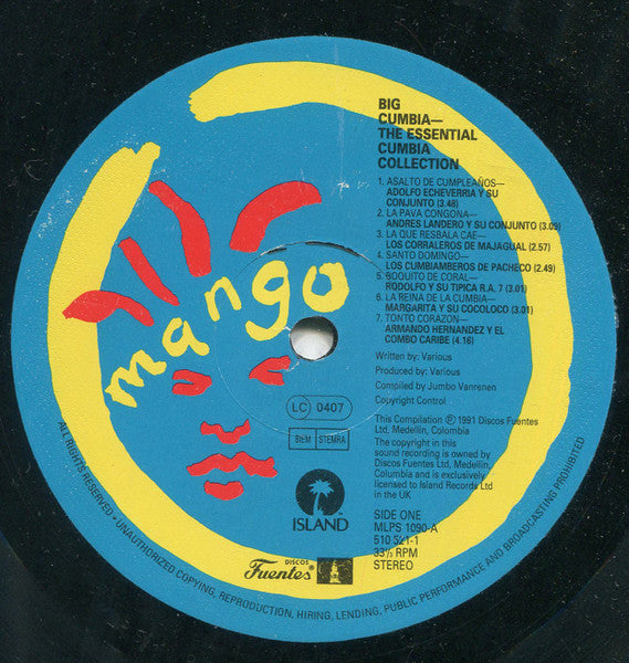 Image of Label Cover of 5124270E: LP - VARIOUS, Big Cumbia - The Essential Cumbia Collection (Mango; MLPS 1090, UK & Europe 1991) very strong VG, conservative grading.  VG+/VG