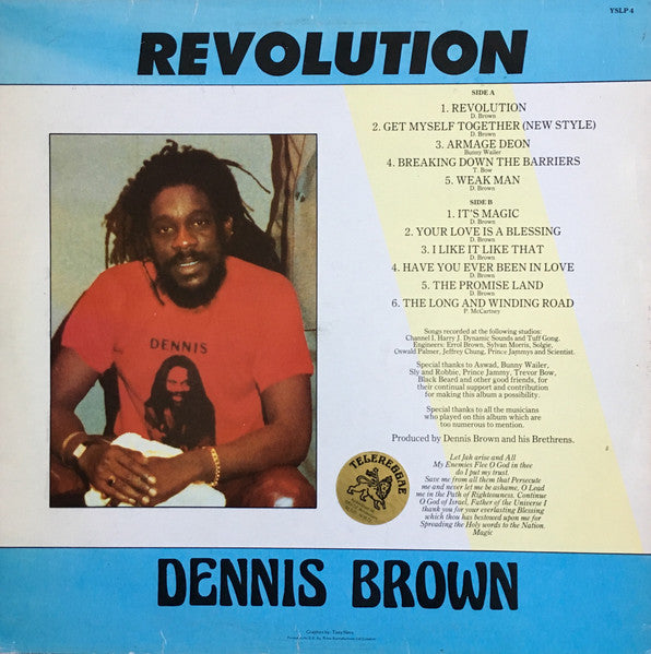 Image of Back Cover of 5114443C: LP - DENNIS BROWN, Revolution (Yvonne's Special; YSLP 4, UK 1985) Light marks only.  VG+/VG+