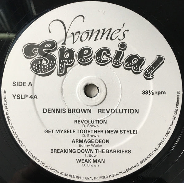 Image of Label Cover of 5114443C: LP - DENNIS BROWN, Revolution (Yvonne's Special; YSLP 4, UK 1985) Light marks only.  VG+/VG+