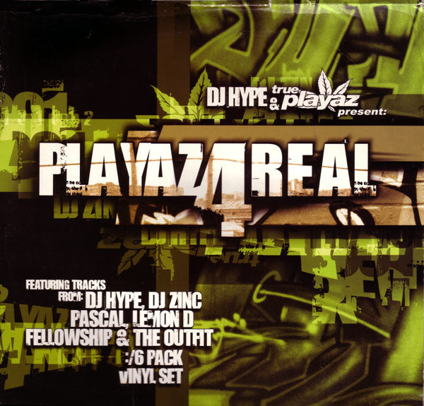 Image of Front Cover of 5144271S: 6x12" - DJ HYPE, Playaz4Real (True Playaz; TPRLP004, UK 2001) All discs present. Sleeve disintegrating, extremely heavy corner wear, creasing, large rip to opening, other splits. Each record covered in surface hairlines. Some closer to G+. No feelable marks.  F/G