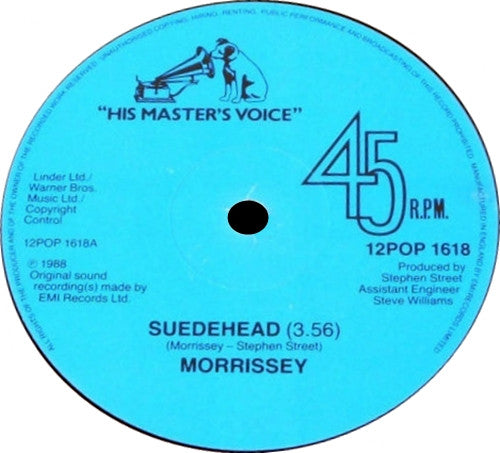 Image of Label Cover of 5124305E: LP - MORRISSEY, Suedehead (His Master's Voice; 12POP 1618, UK 1988, Black Die-cut inner, "Brown" cover)   EX/VG+