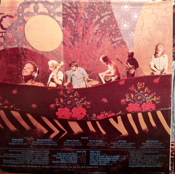 Image of Back Cover of 5144279S: LP - RUFUS FEATURING CHAKA KHAN, Rags To Rufus (ABC Records; ABCX-809, US 1974, Pasteback Sleeve, Inner) Minor corner wear  VG+/VG+